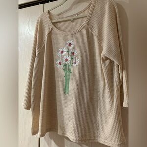 Cato Beige Long Sleeve Top with Floral Design